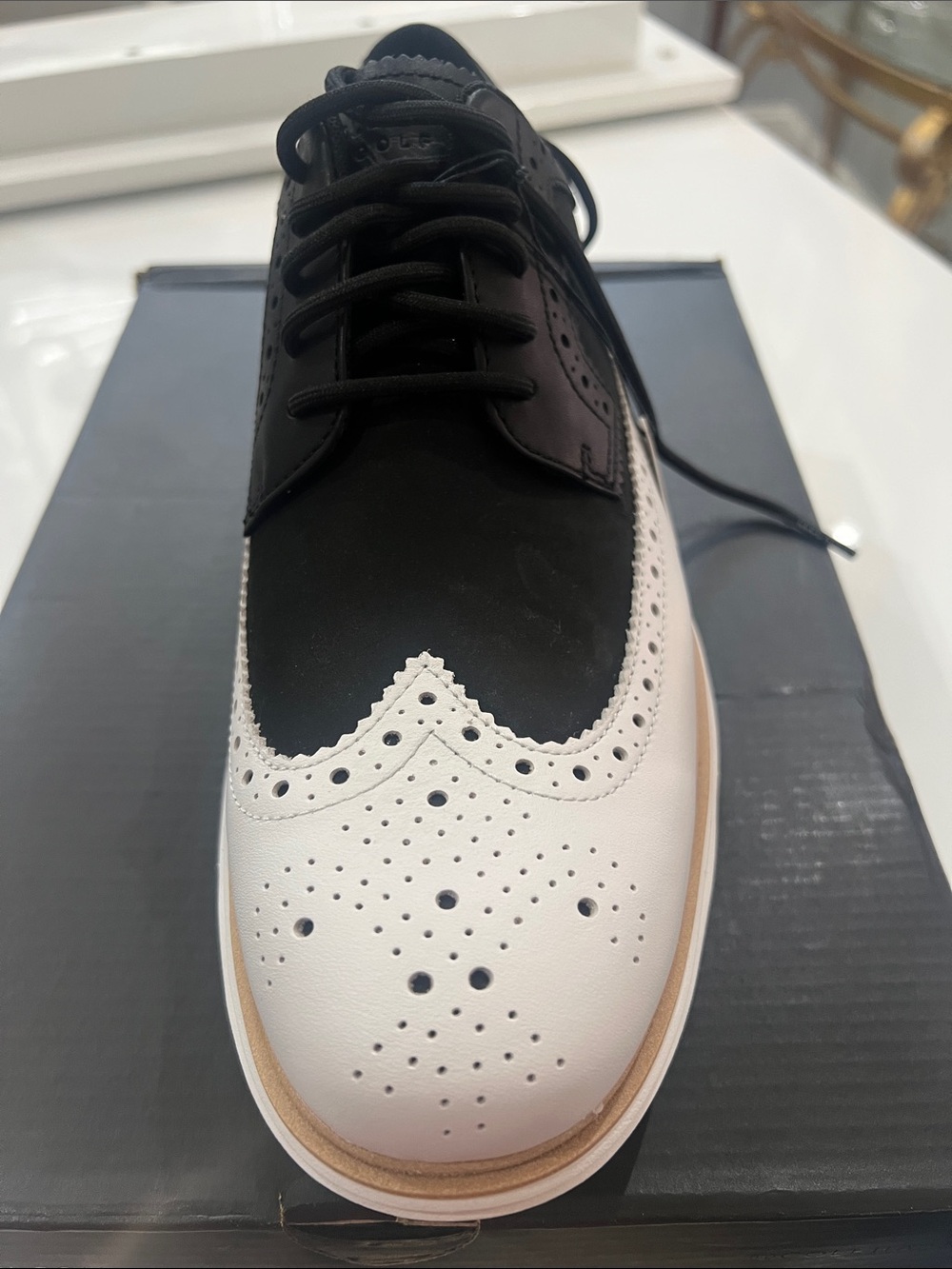 NIB Cole Haan Golf Shoes Black and White Wingtip Oxford